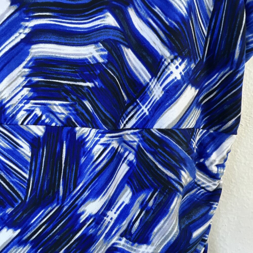 Nine West 3946 Blue 14 Abstract Ruched Waist Stretch Jersey Sheath Dress $98 - Picture 8 of 16